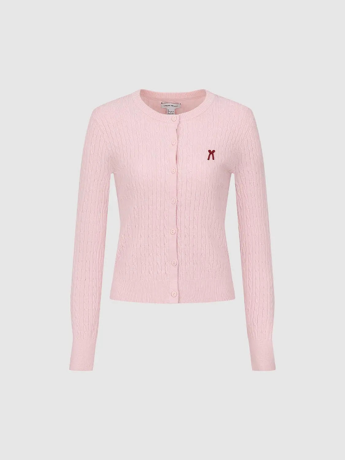 Knitted cardigan in pink by Urban Revivo with button front and small red bow logo
