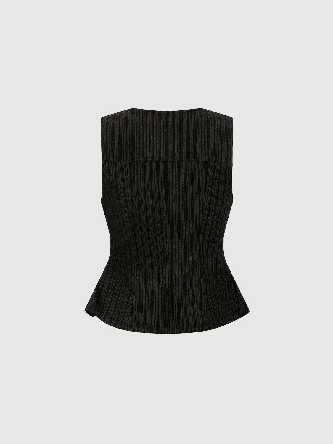 Zip Front Shirt by Urban Revivo Fashion; black pinstripe sleeveless peplum top