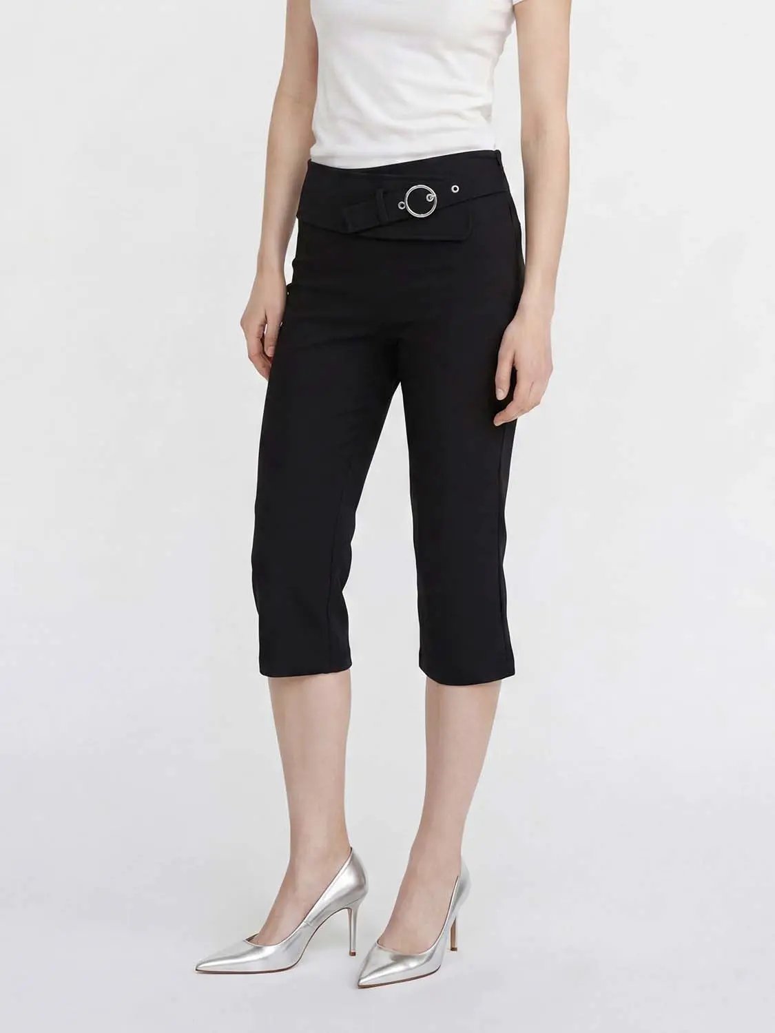 W_Straight Pants by Urban Revivo Fashion, black with belt detail and silver buckle.