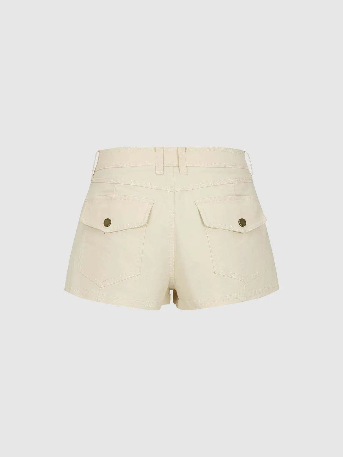 Cotton stretch cargo shorts in cream with flap pockets and belt loops by Urban Revivo Fashion