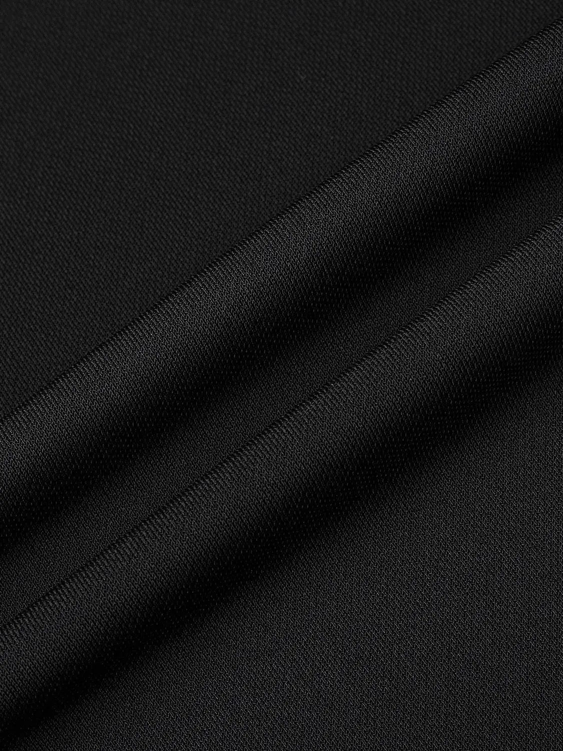 Hooded Cowl Neck Ruched Drawstring Slim Fit Mini Dress, black fabric close-up