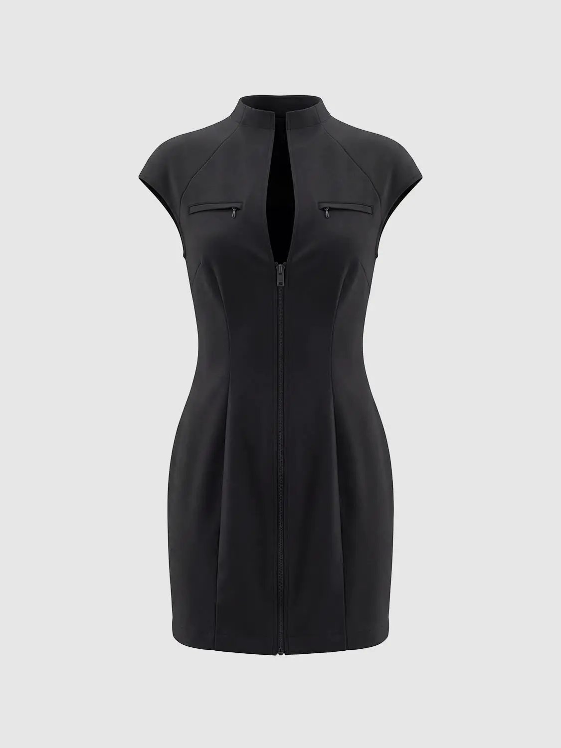 S-Shaped Zip-Front Sleeveless Mini Cotton-Blend Dress in black