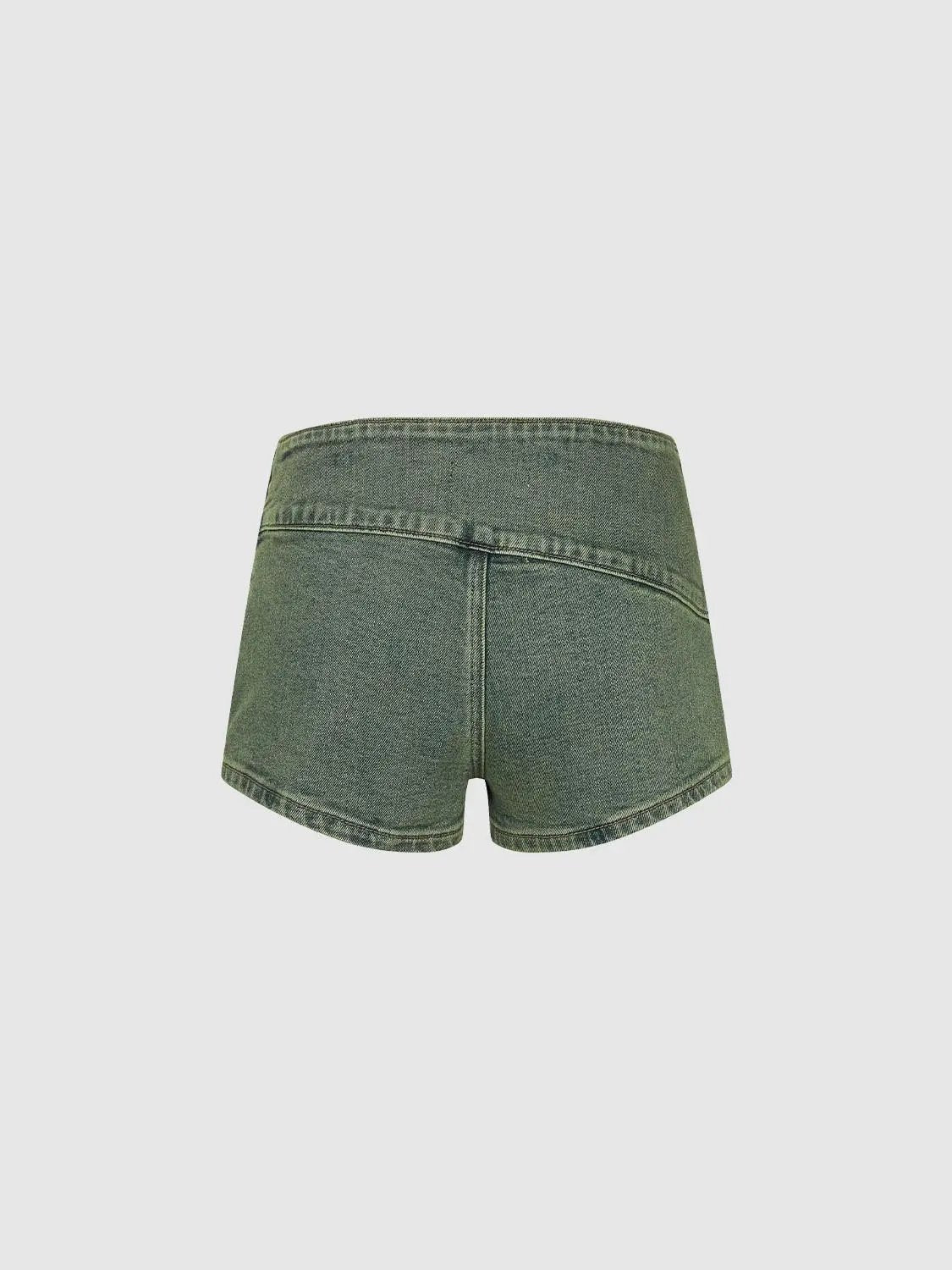 Womens olive green denim shorts back view for casual wear