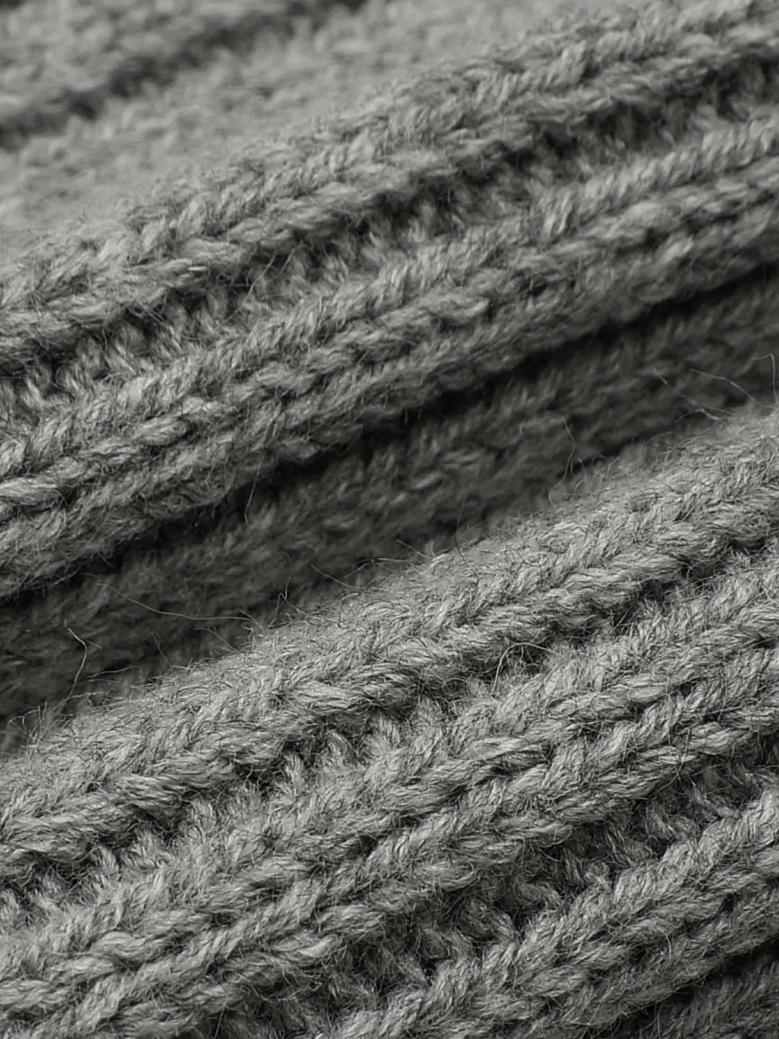 Knit Jacket by Urban Revivo Fashion in grey ribbed knit fabric, close-up.