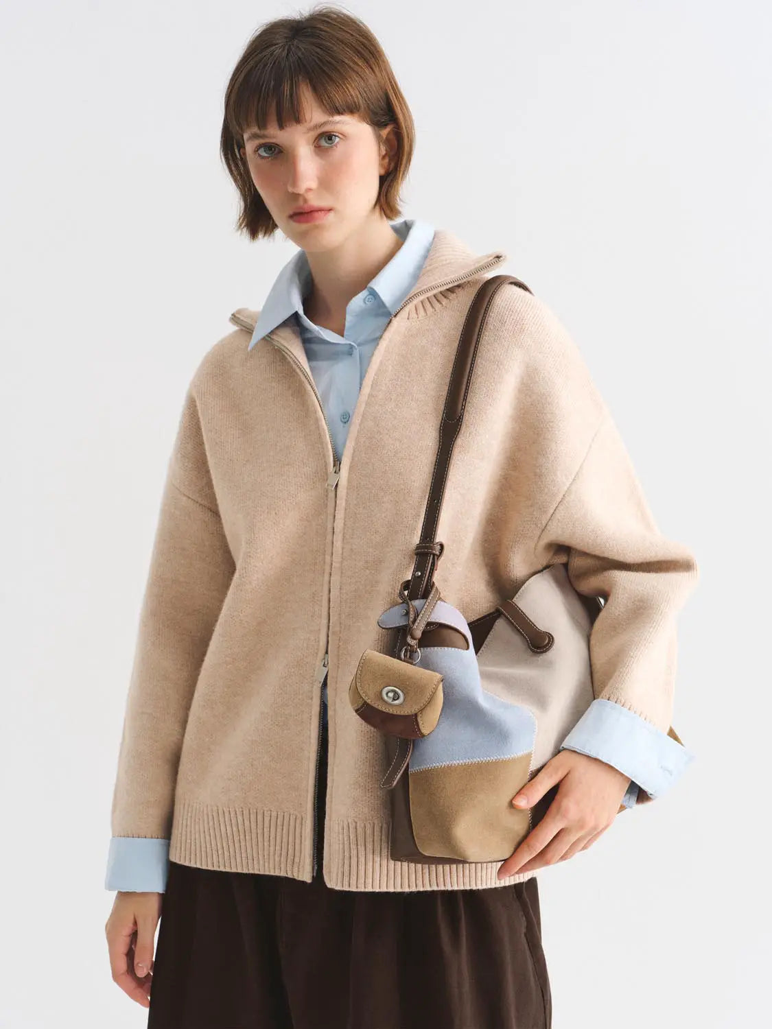 Knit Jacket by Urban Revivo Fashion in beige with zip front