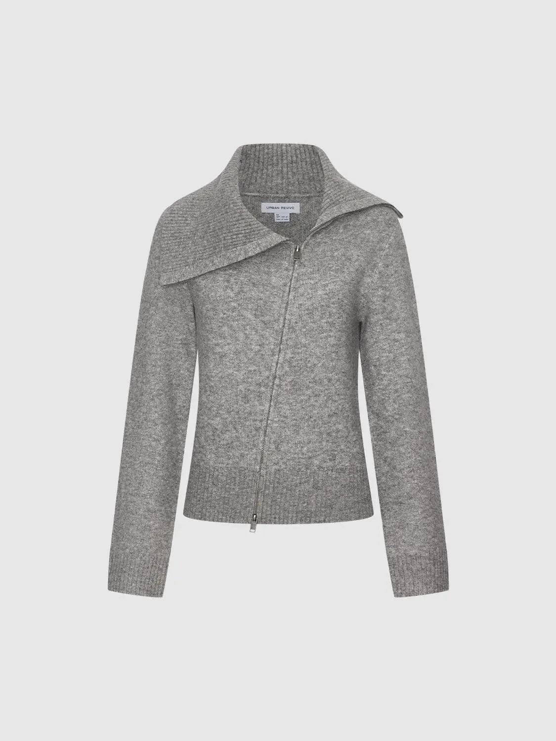Knit jacket in grey by Urban Revivo with zip front and oversized collar