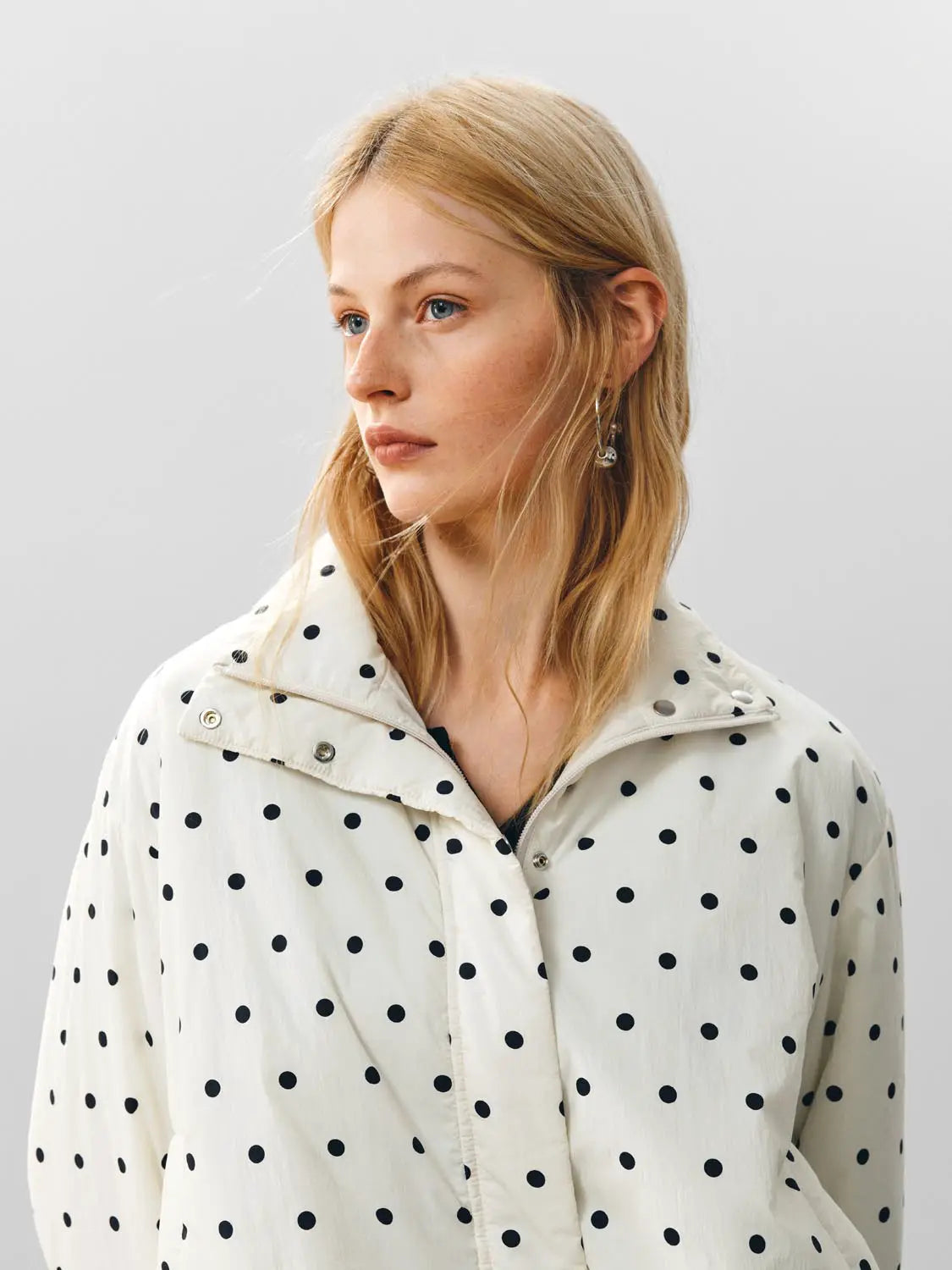 Padded jacket by Urban Revivo in cream with black polka dots