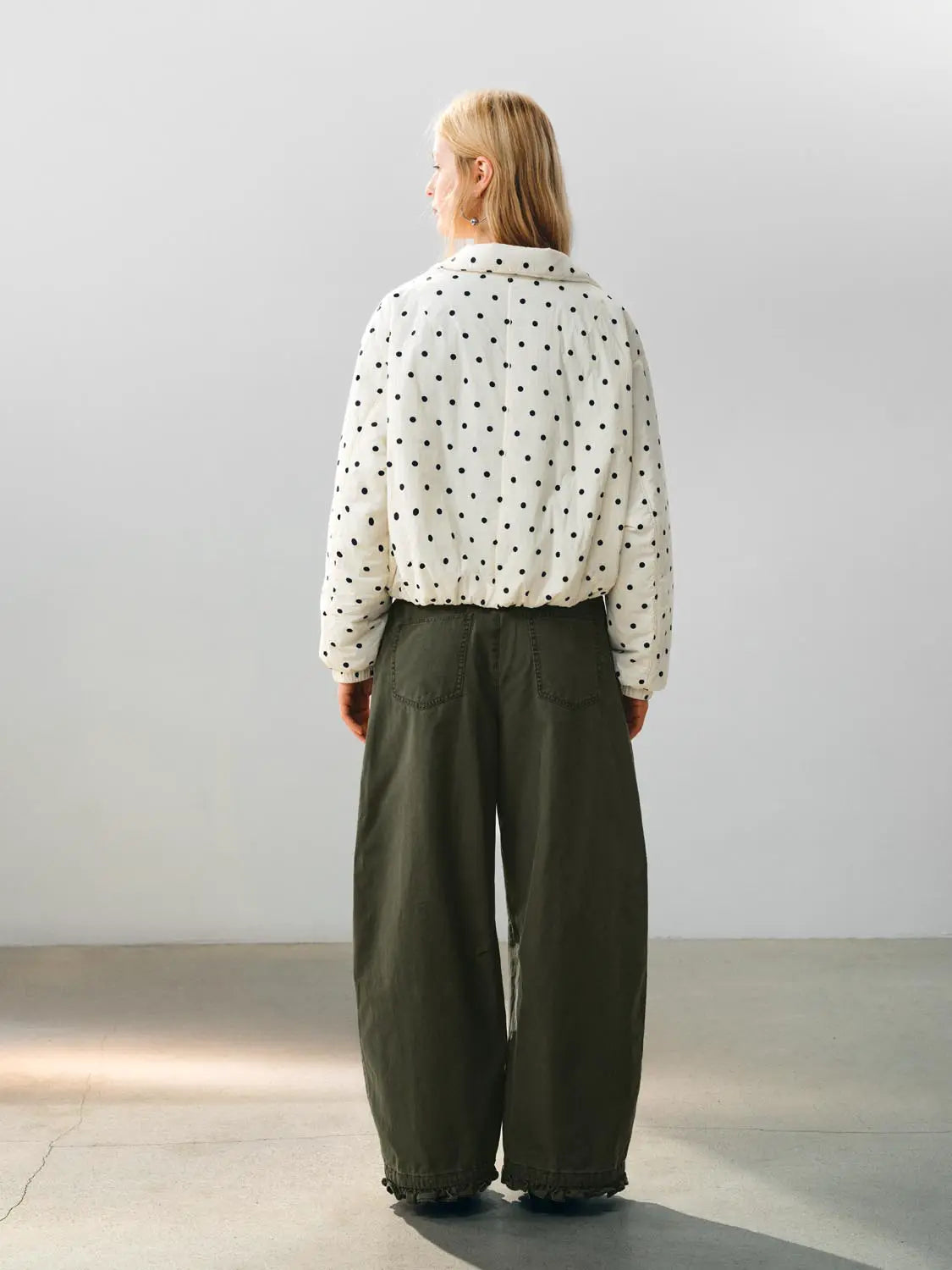 Padded Jacket UR white cream with black polka dots, loose-fit, Urban Revivo Fashion