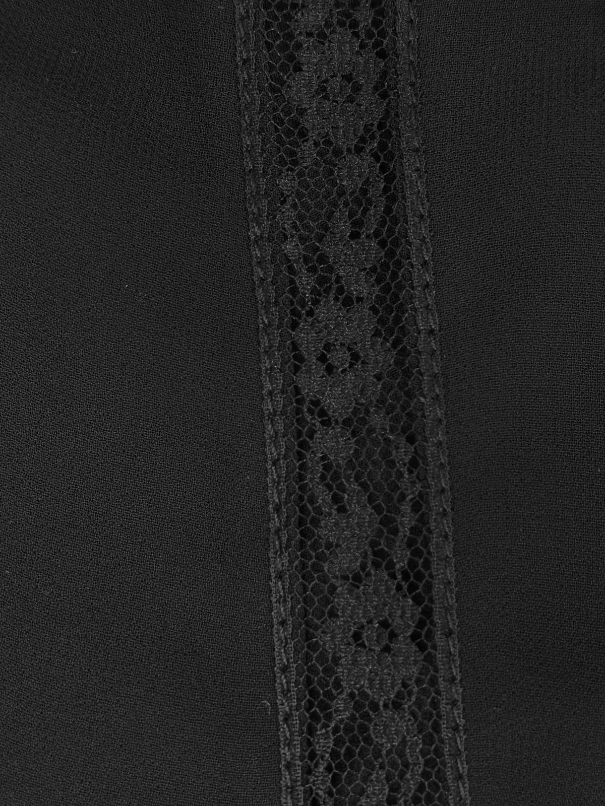 Delicate Black Lace Trimmed Sheer V-Neck Blouse, close-up of lace stripe