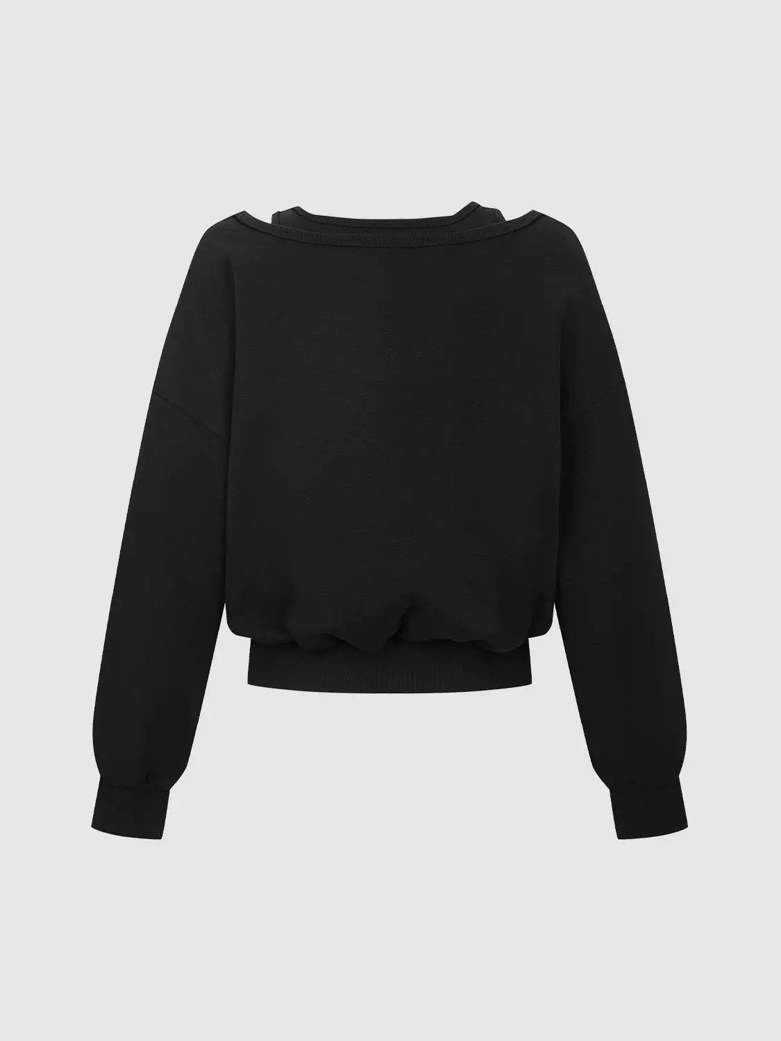 2-In-1 Off Shoulder Long Sleeve Ribbed Hem Sweatshirt, black