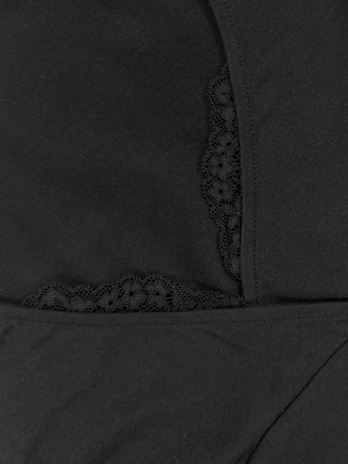Cotton jersey knit short sleeve lace-trim wrap V-neck T-shirt with draped front in black by Urban Revivo Fashion