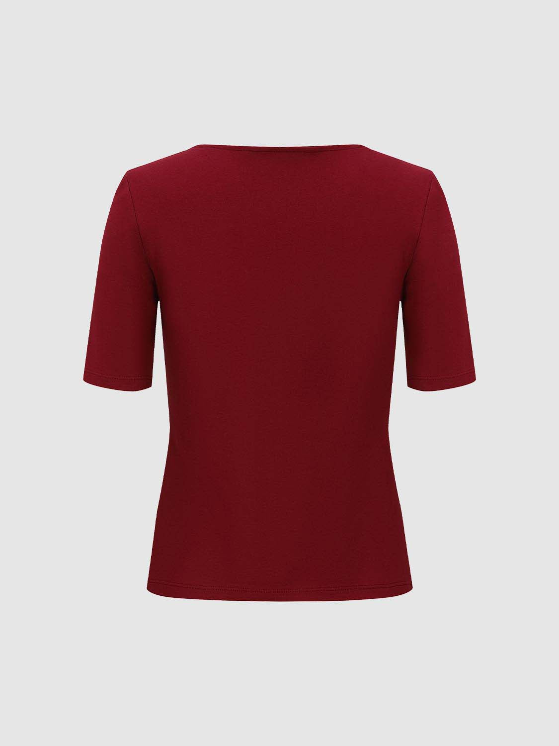 Cotton jersey knit short-sleeve T-shirt in wine red, back view