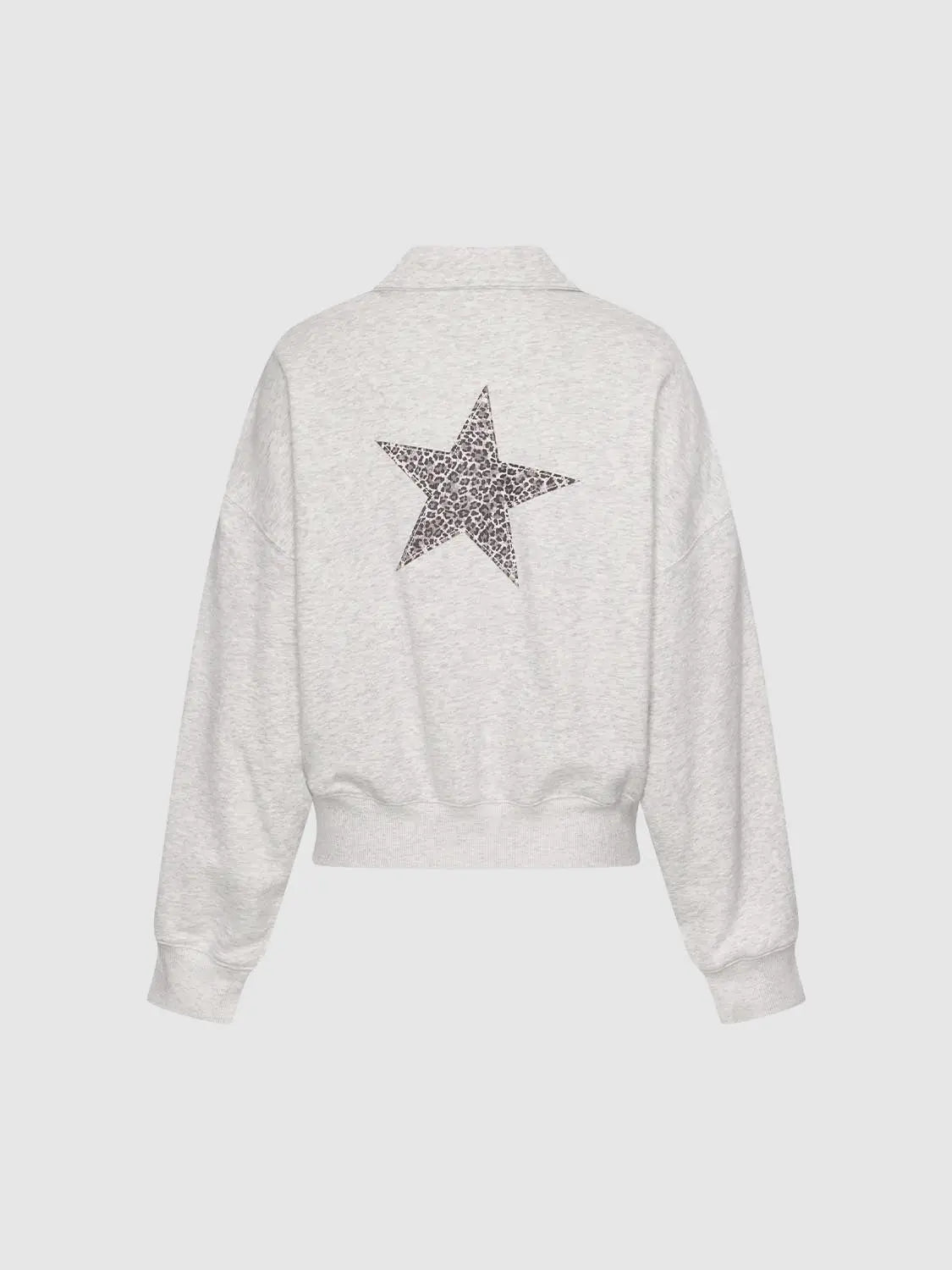 Sweatshirt in heather gray with leopard-print star graphic on back