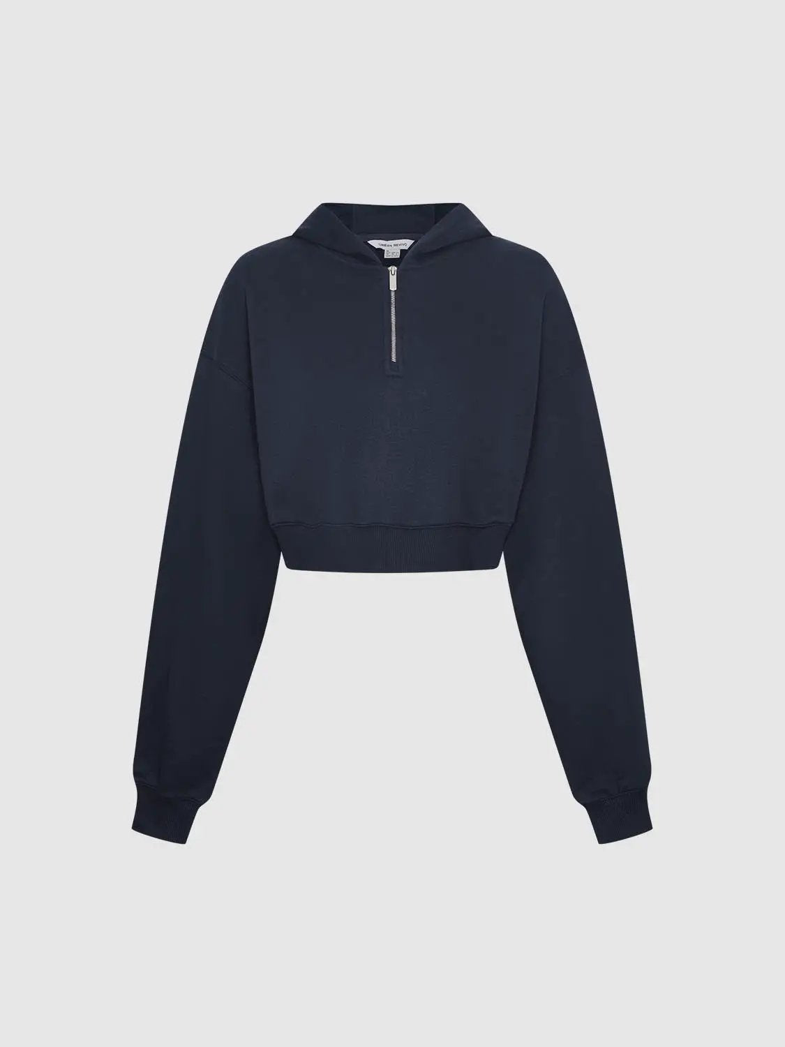 Sweatshirt Urban Revivo navy cropped with half-zip neckline and ribbed cuffs.