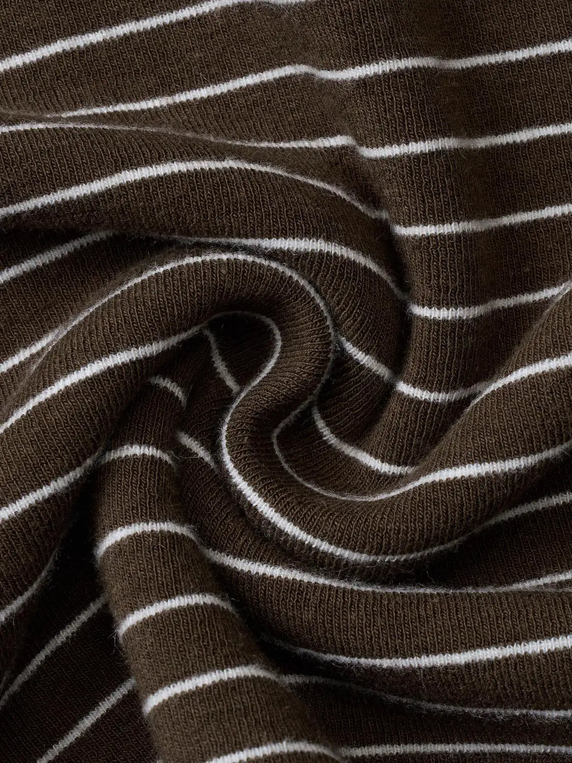 T-shirt fabric in brown with white stripes, close-up texture