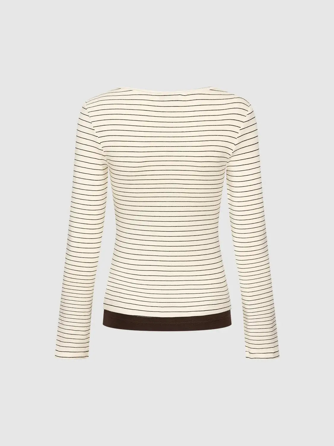 T-shirt cream striped long-sleeve with thin black horizontal stripes