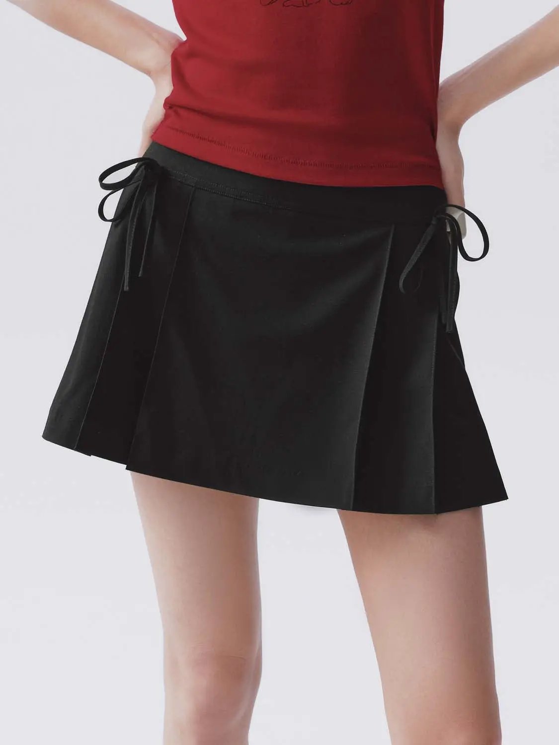 Stretch Skort, black, with side drawstrings and integrated shorts