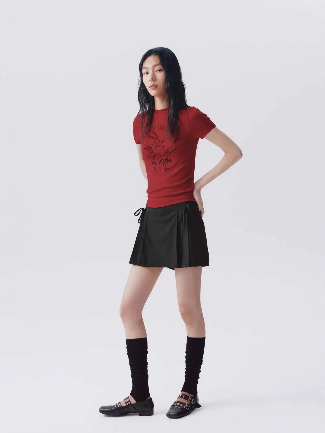 Stretch Skort by Urban Revivo Fashion, black stretch fabric with side tie.