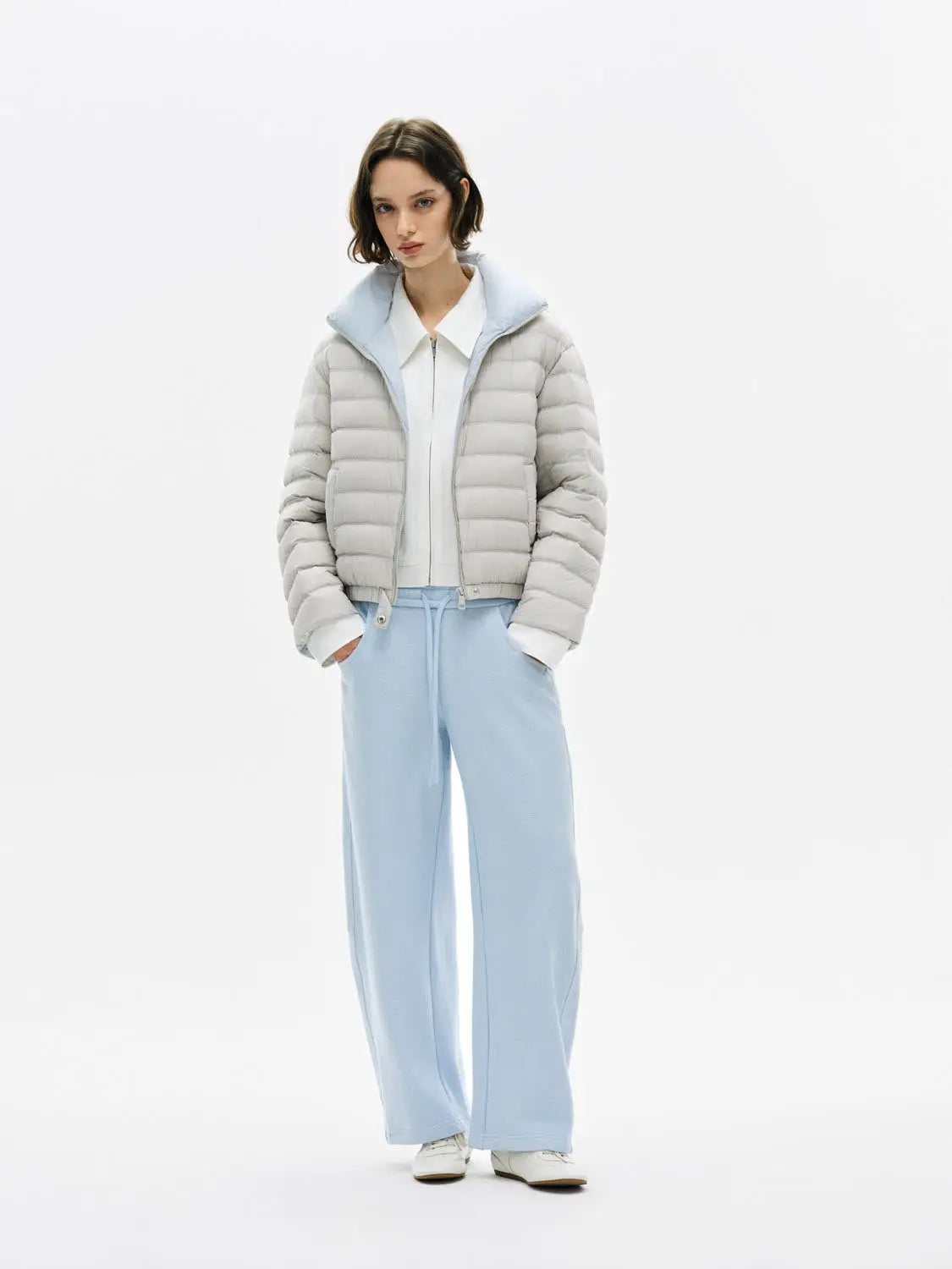 Barrel-Leg Pants in light blue with a drawstring waist from Urban Revivo Fashion