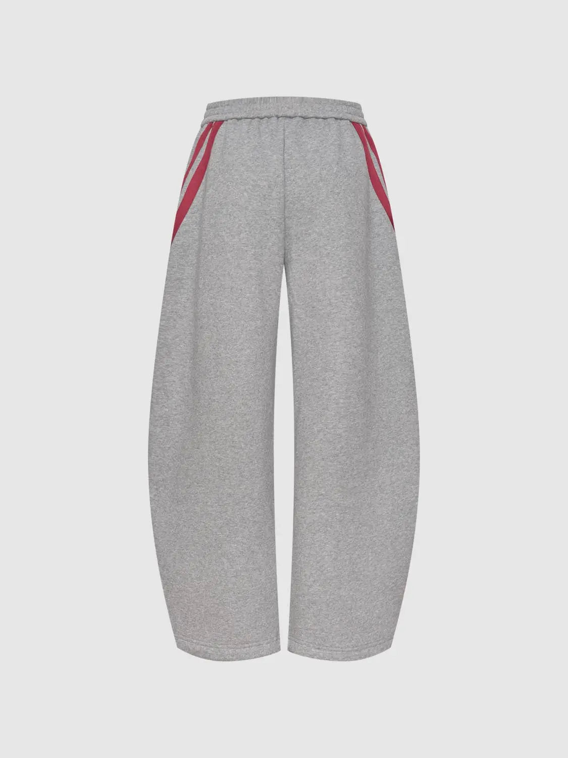 Barrel-Leg Pants, grey sweatpants with red side stripes, Urban Revivo Fashion.