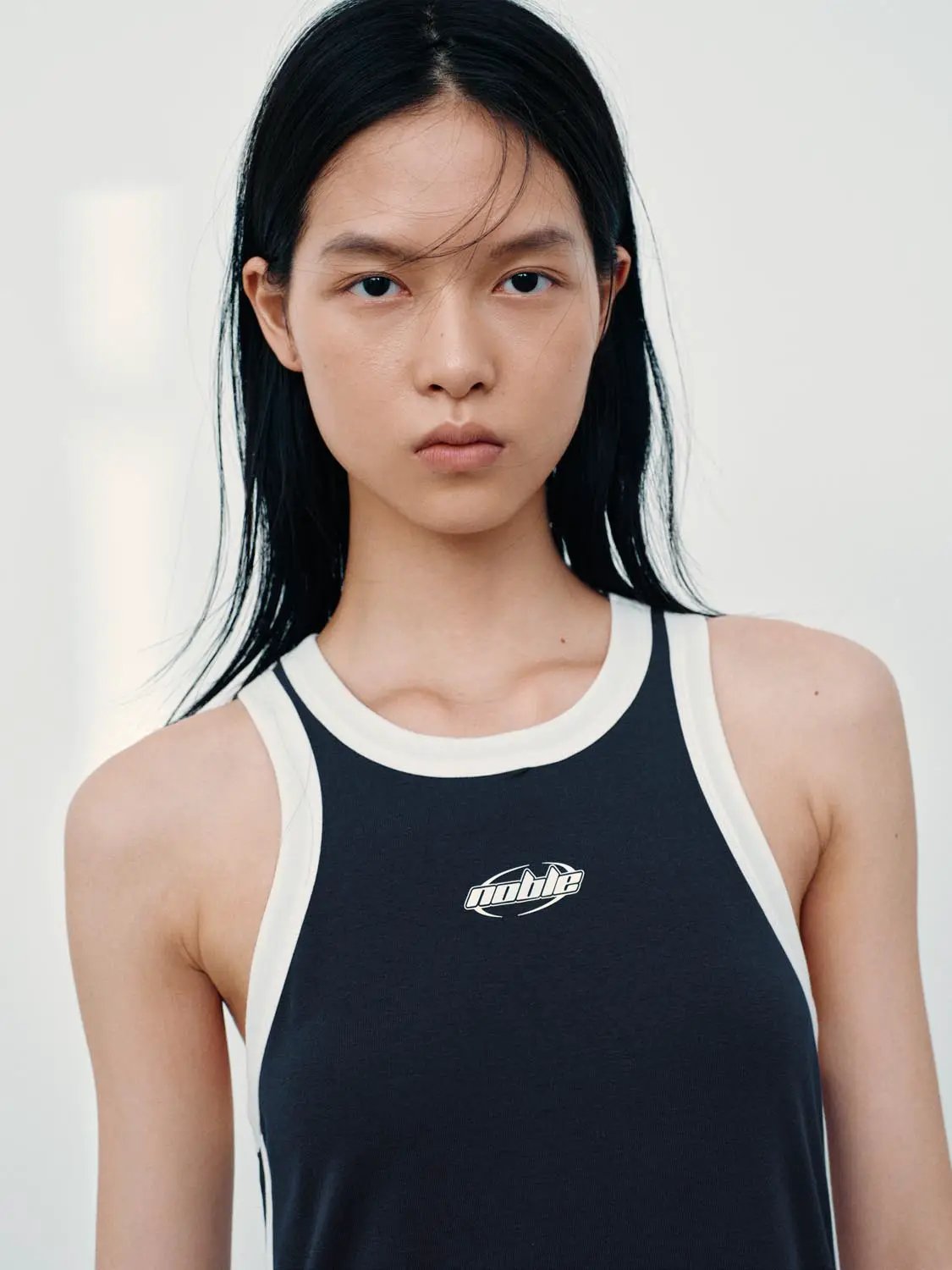 H-line cotton dress by Urban Revivo Fashion, black with white trim and front logo