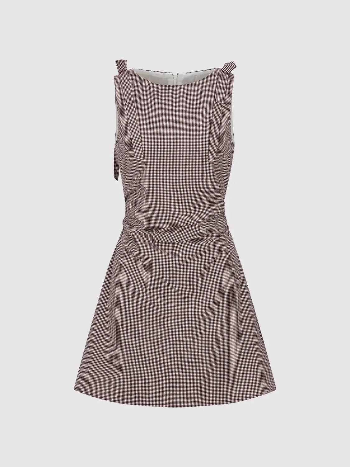 Minimal Subtle Stretch Thin Fabric Dress, brown-cream gingham A-line silhouette