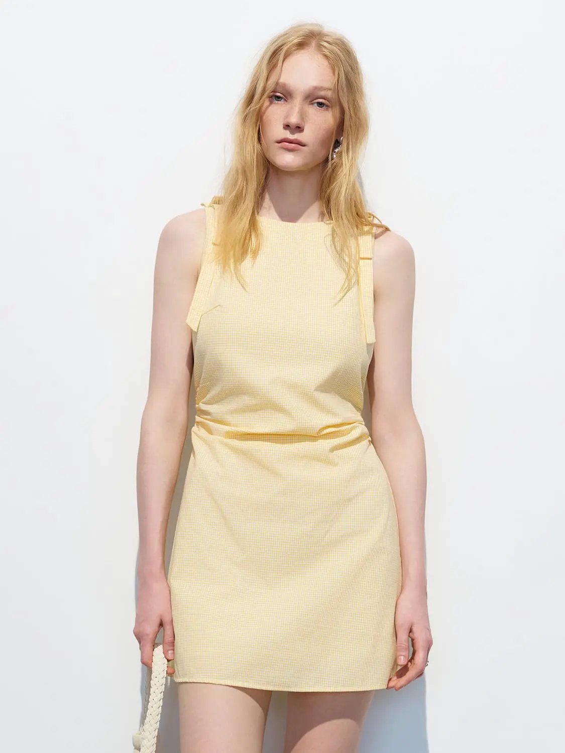 Minimal Subtle Stretch Thin Fabric Dress, sleeveless pale-yellow A-line dress by Urban Revivo Fashion
