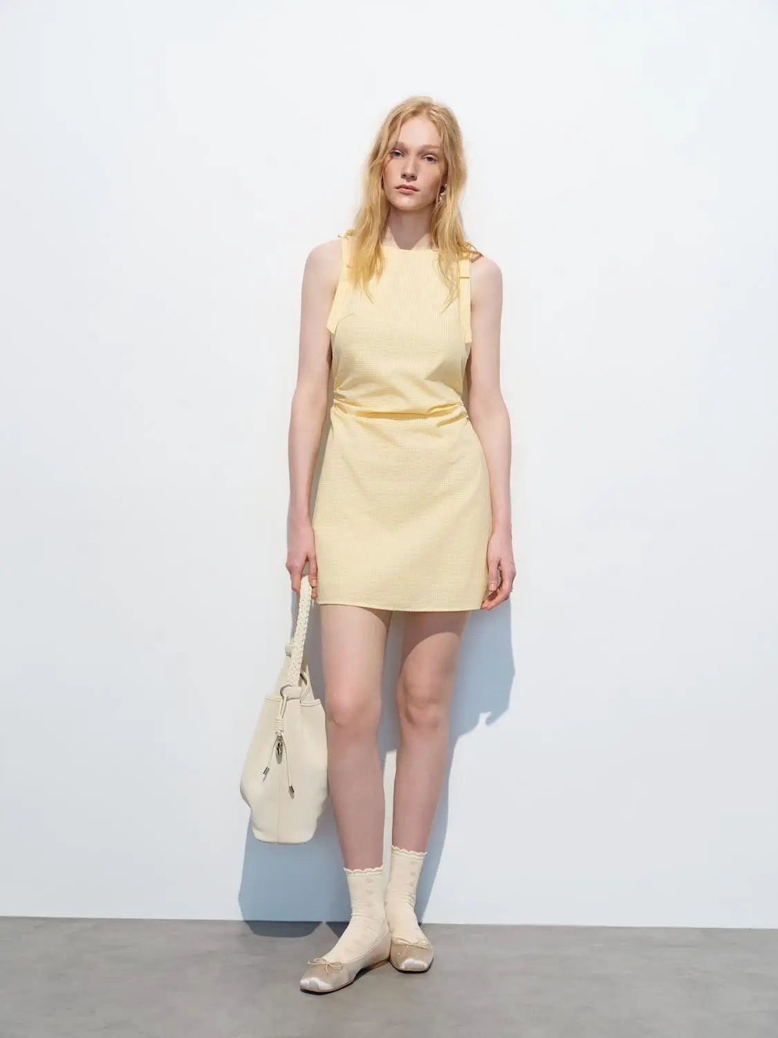Minimal Subtle Stretch Thin Fabric Dress, pale yellow A-line sleeveless dress by Urban Revivo Fashion