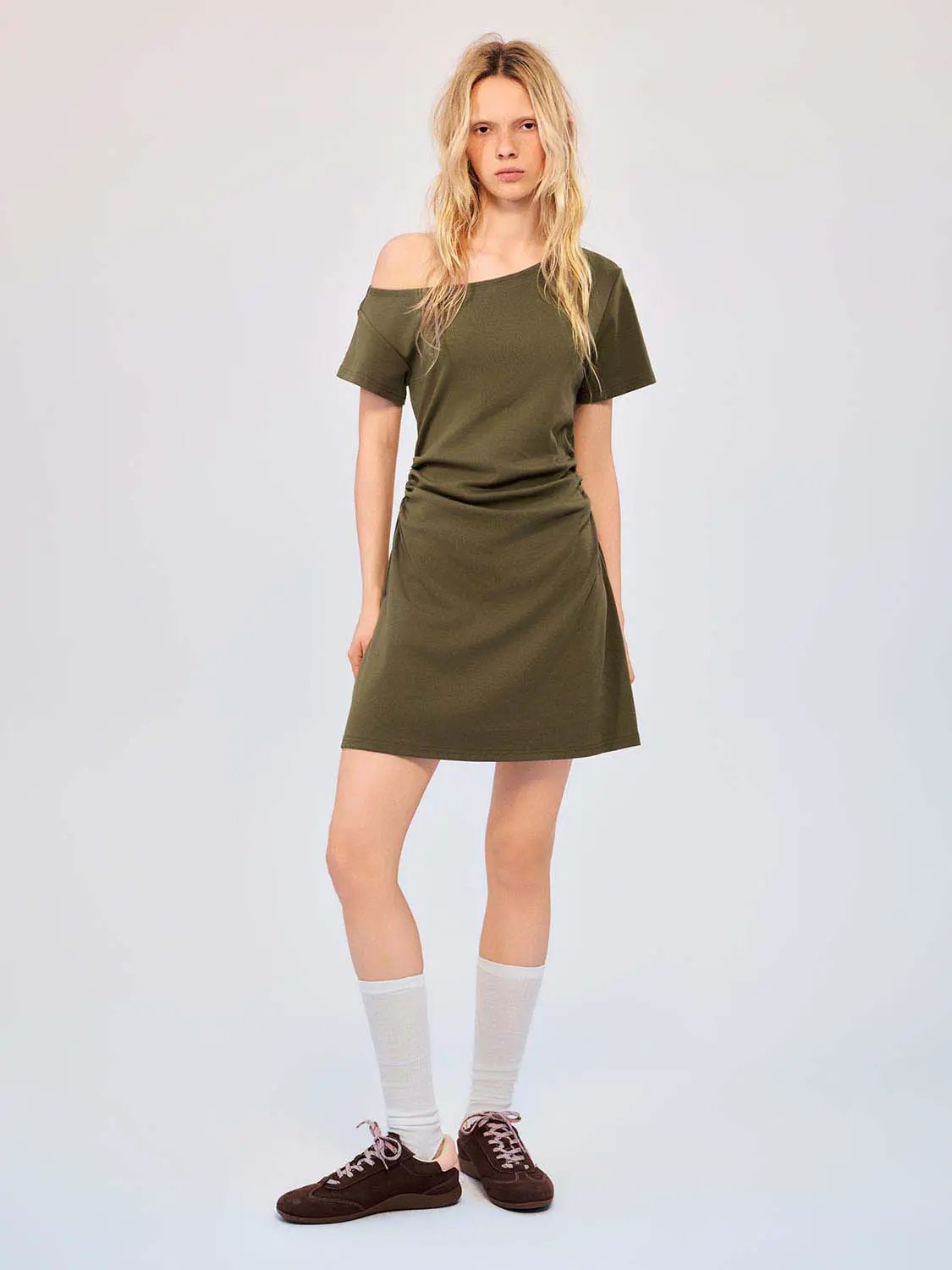 Cotton A-Line Dress olive green by Urban Revivo Fashion