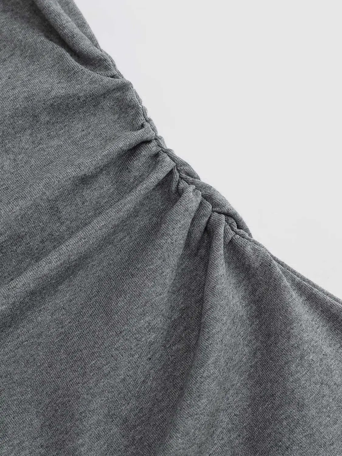 Cotton A-line dress in grey with gathered shoulder detail