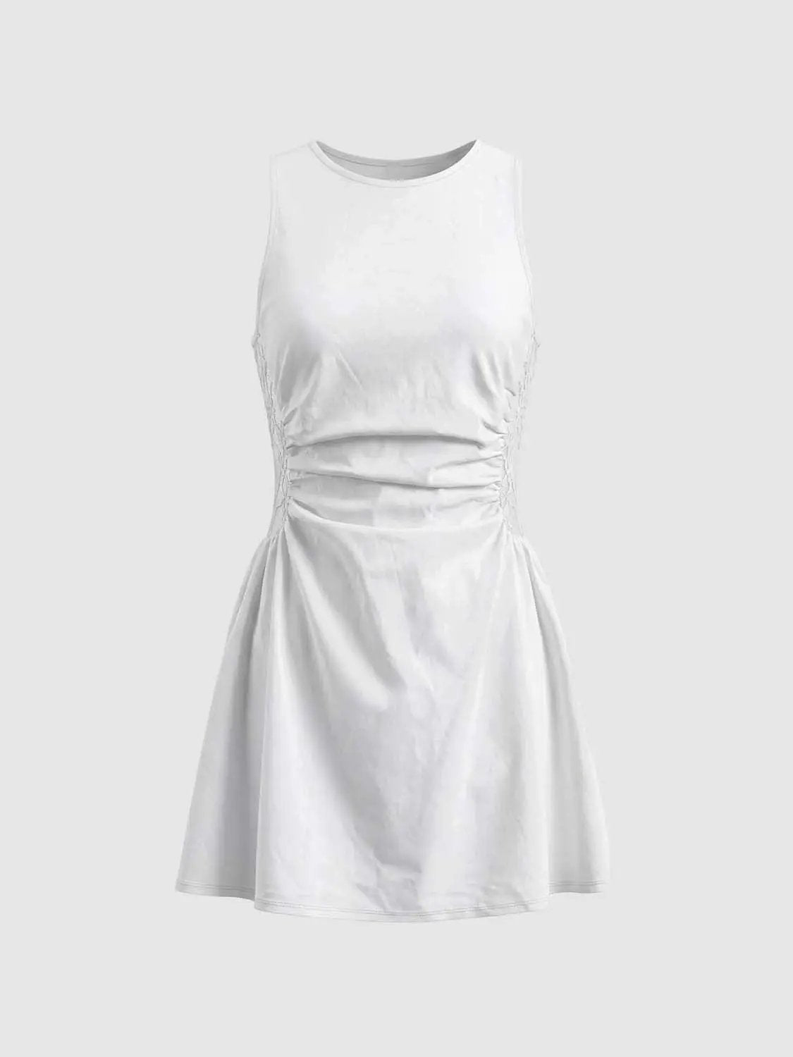 A-Line dress in white, sleeveless with ruched side panels, Urban Revivo Fashion