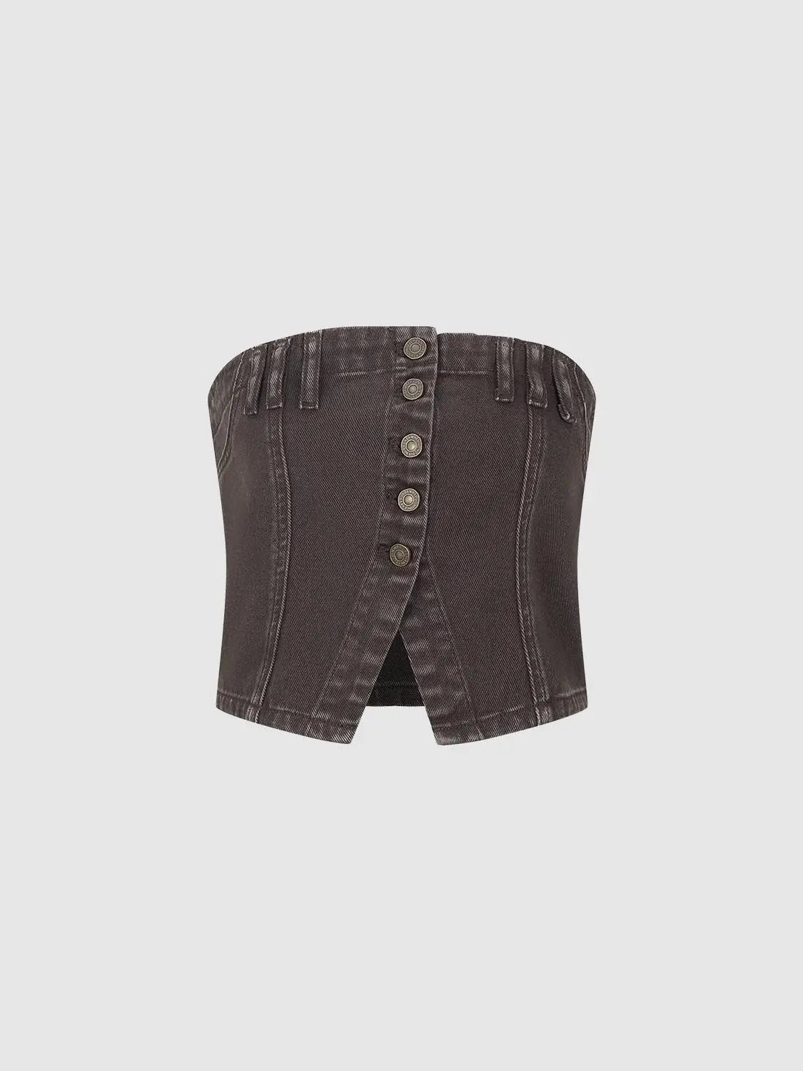 Button Up Sleeveless Cropped Denim Top by Urban Revivo Fashion