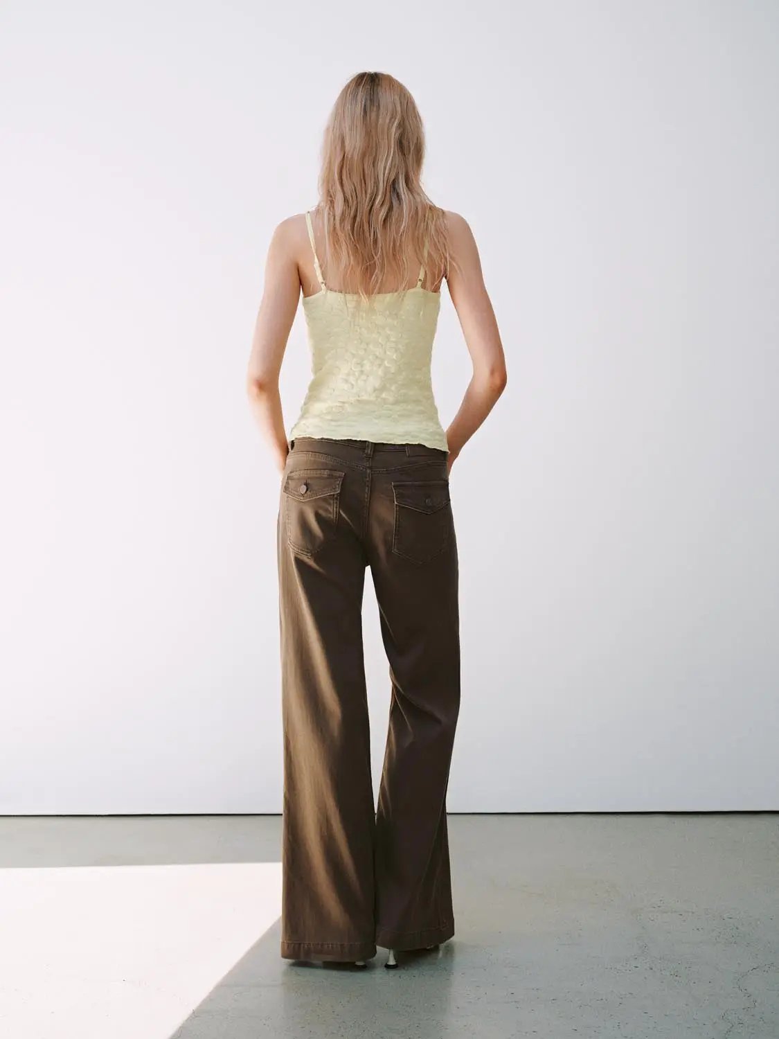 Casual wide-leg cotton-lyocell blend pants, brown, women's jeans