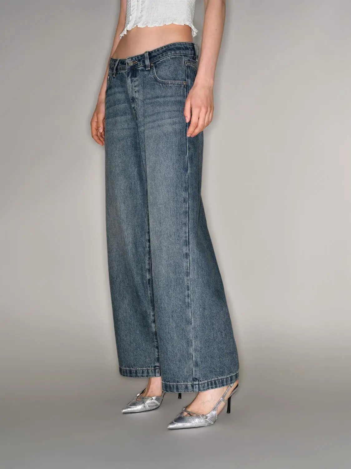 Jeans by Urban Revivo Fashion, mid-blue wide-leg denim, full-length on model