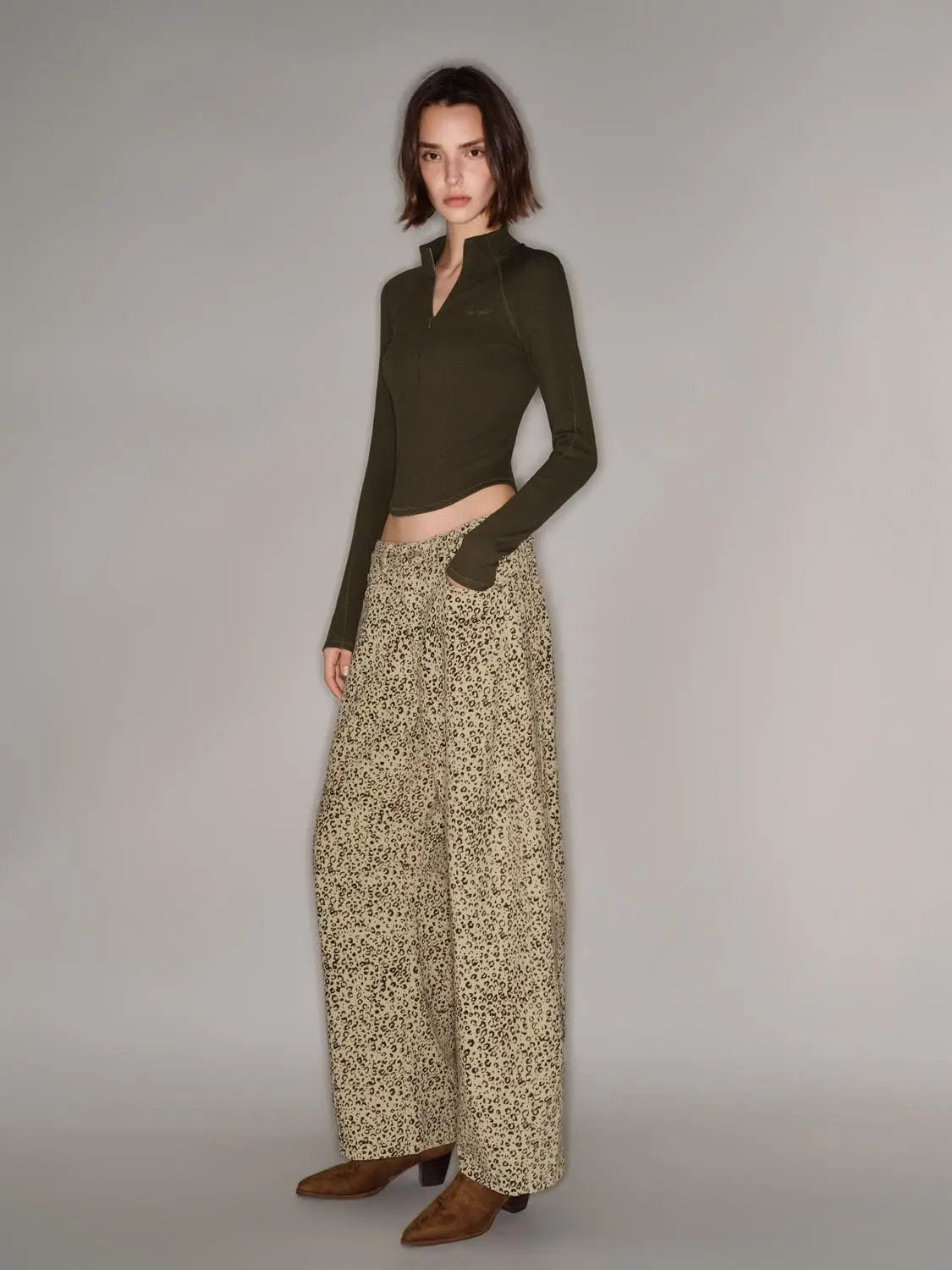 Casual pants leopard-print wide-leg by Urban Revivo Fashion
