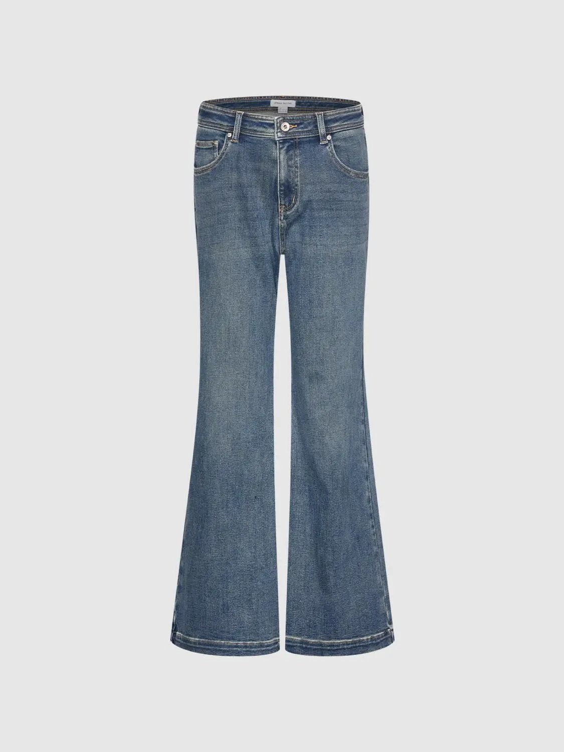 Faded blue wide-leg high-waisted cotton-blend jeans for women
