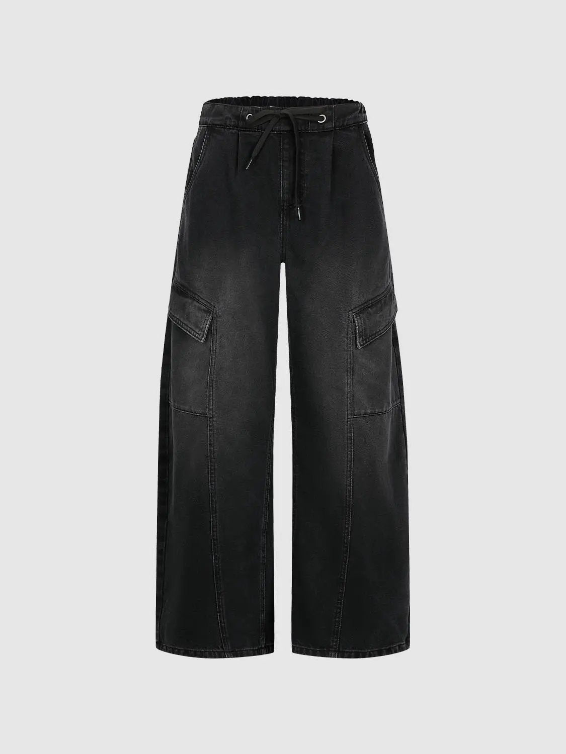 Jeans by Urban Revivo Fashion, black cargo-style wide-leg with drawstring waist and cargo pockets.