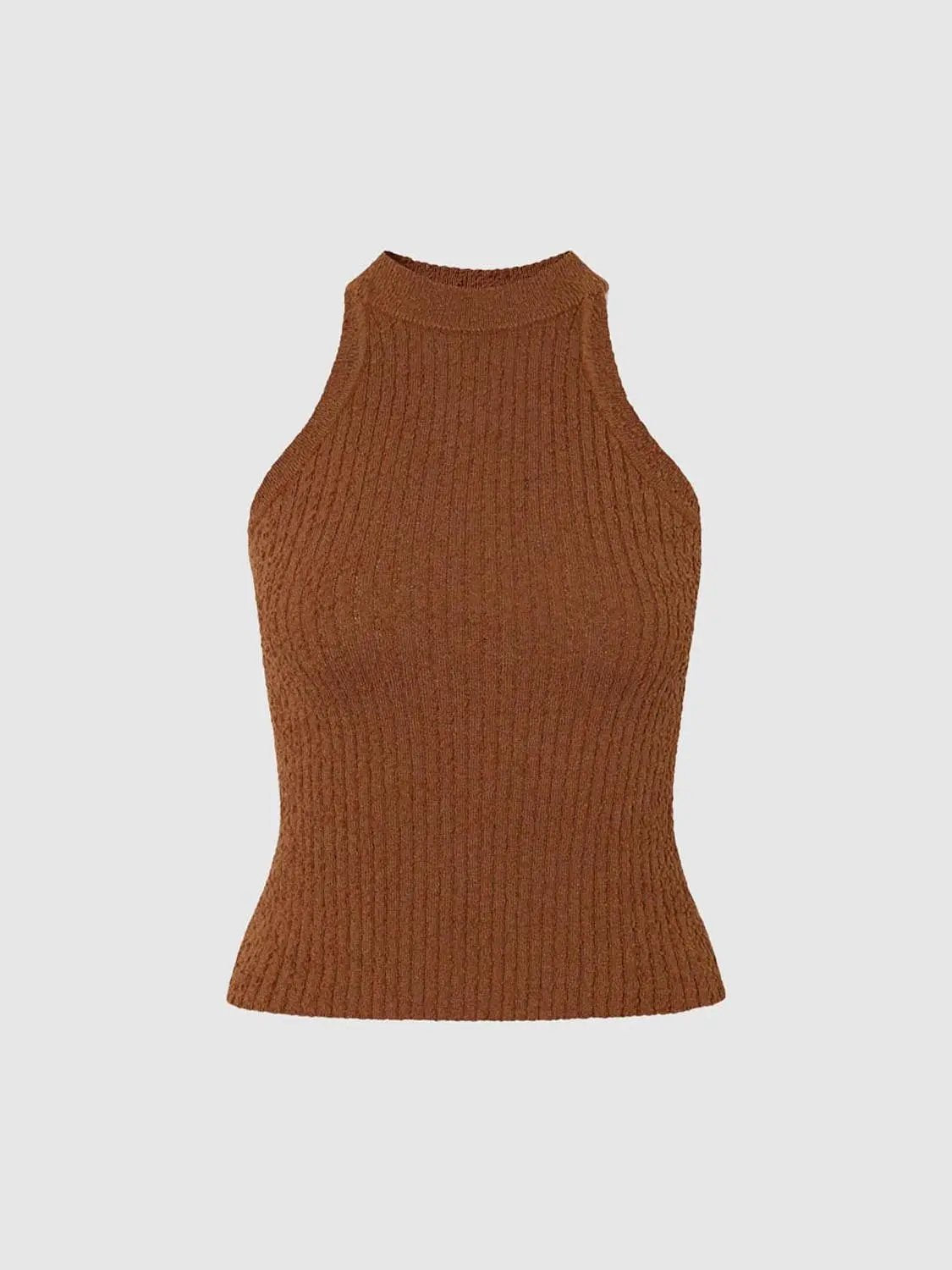 Knitted vest in warm brown rib-knit fabric by Urban Revivo Fashion