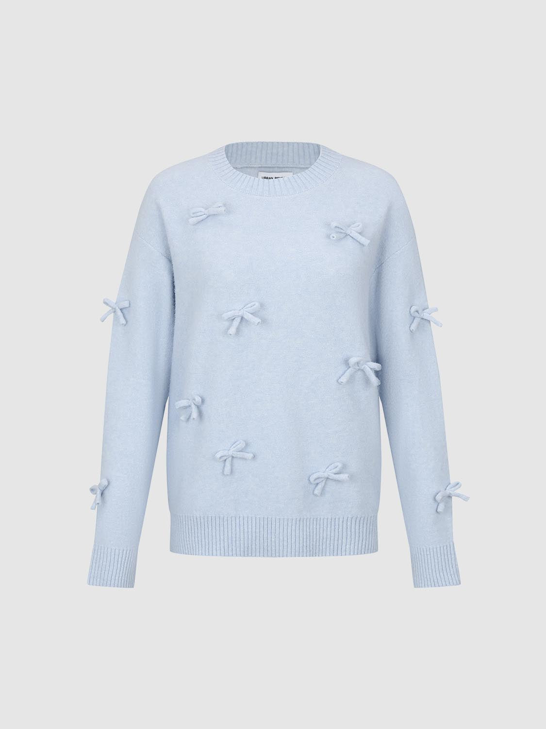 Knit T-Shirt in pale blue knit with bow appliques on front and sleeves