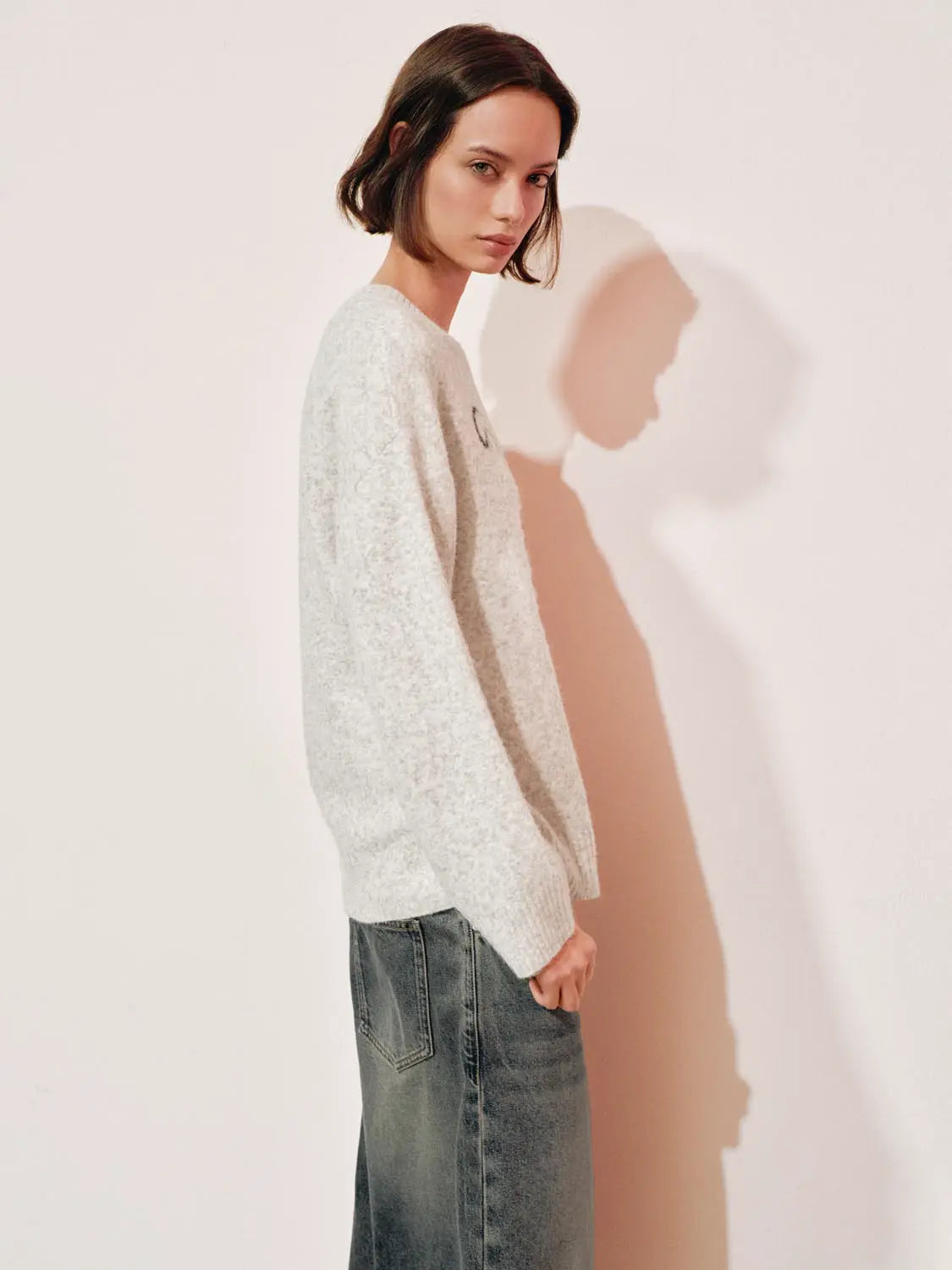 Knit T-Shirt by Urban Revivo Fashion; light grey knitted fabric