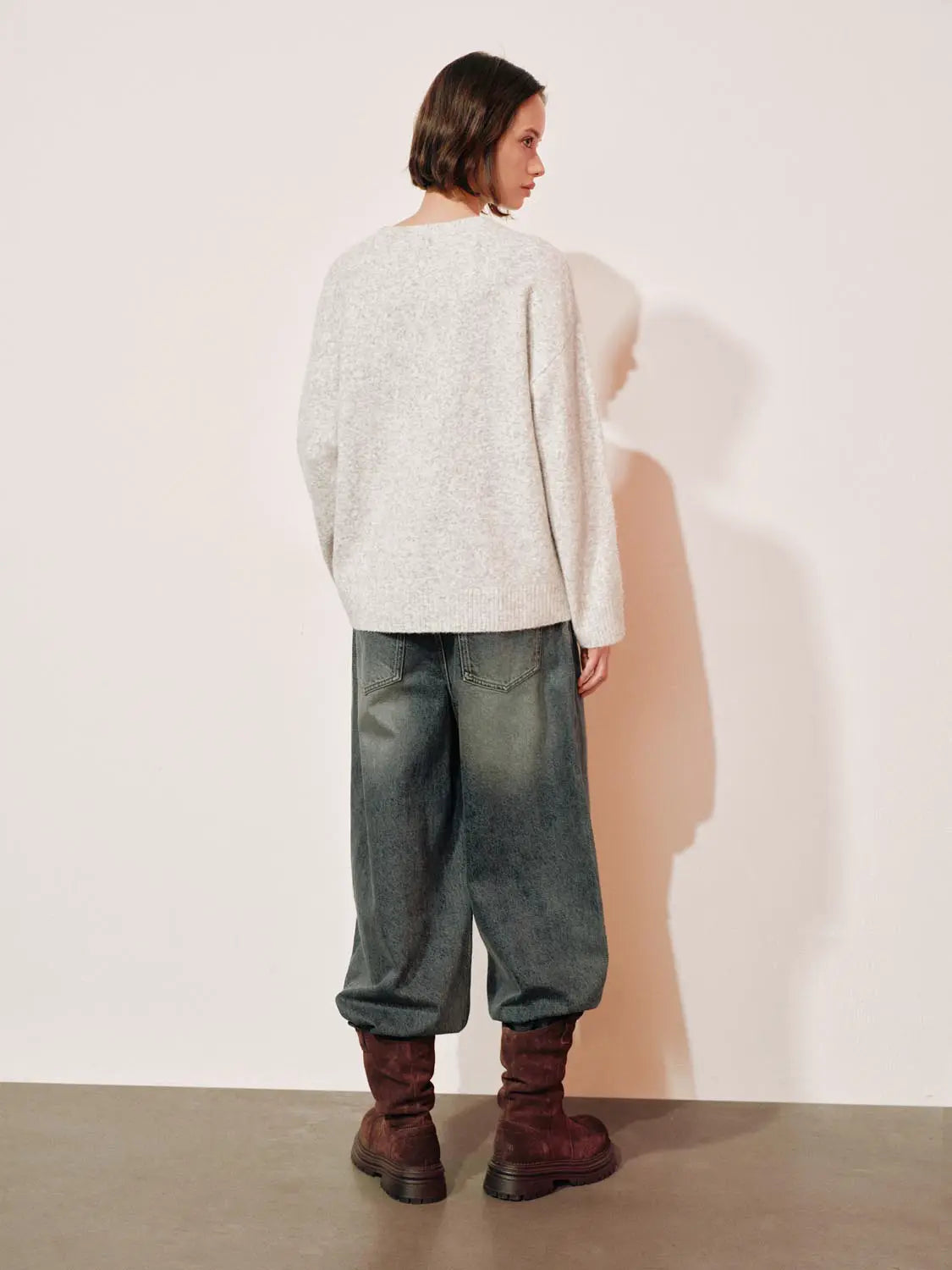 Knit T-Shirt by Urban Revivo Fashion in ivory knit, oversized relaxed fit.