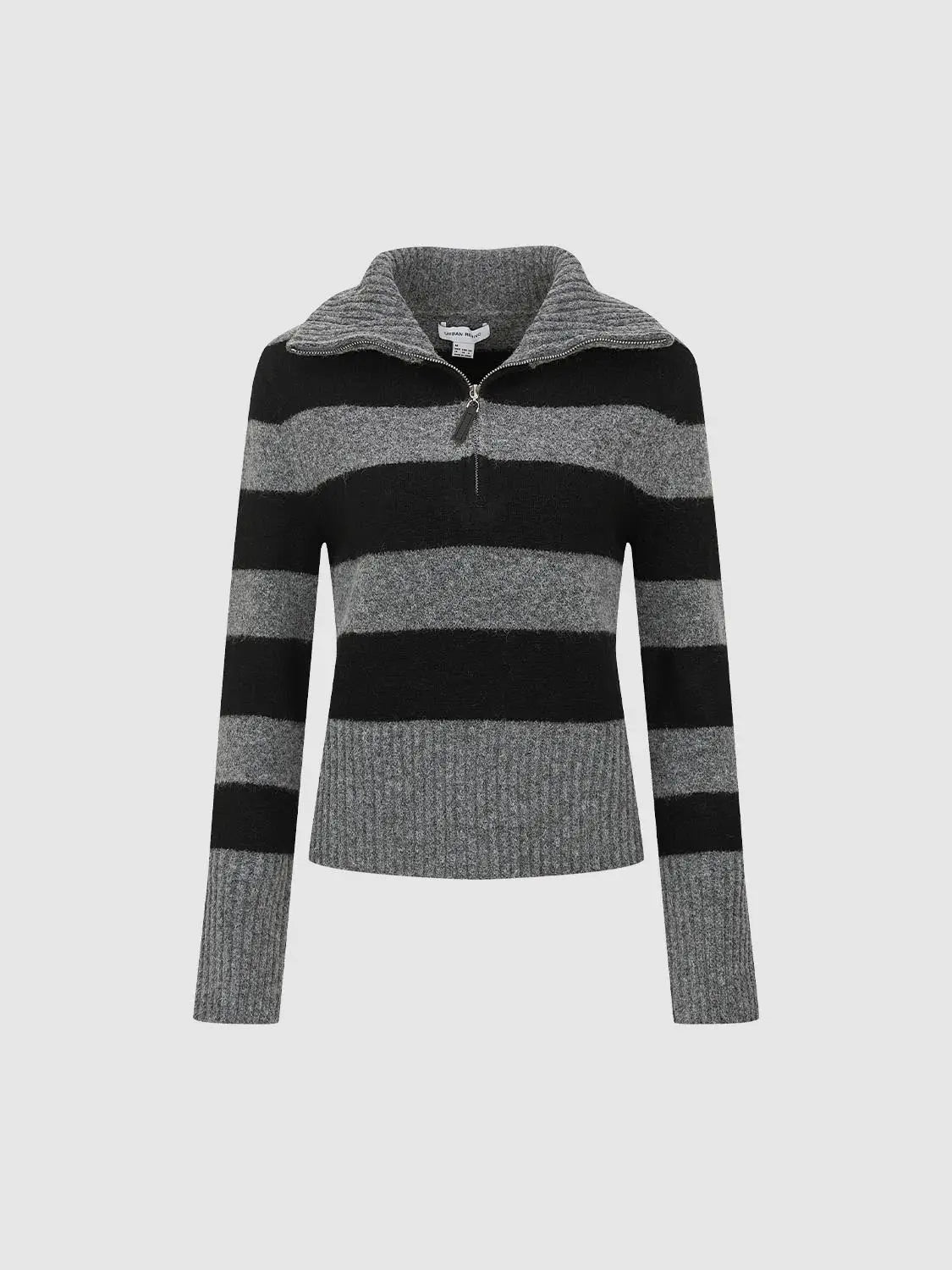 Knitted T-Shirts by Urban Revivo Fashion in grey/black striped knit with zip collar