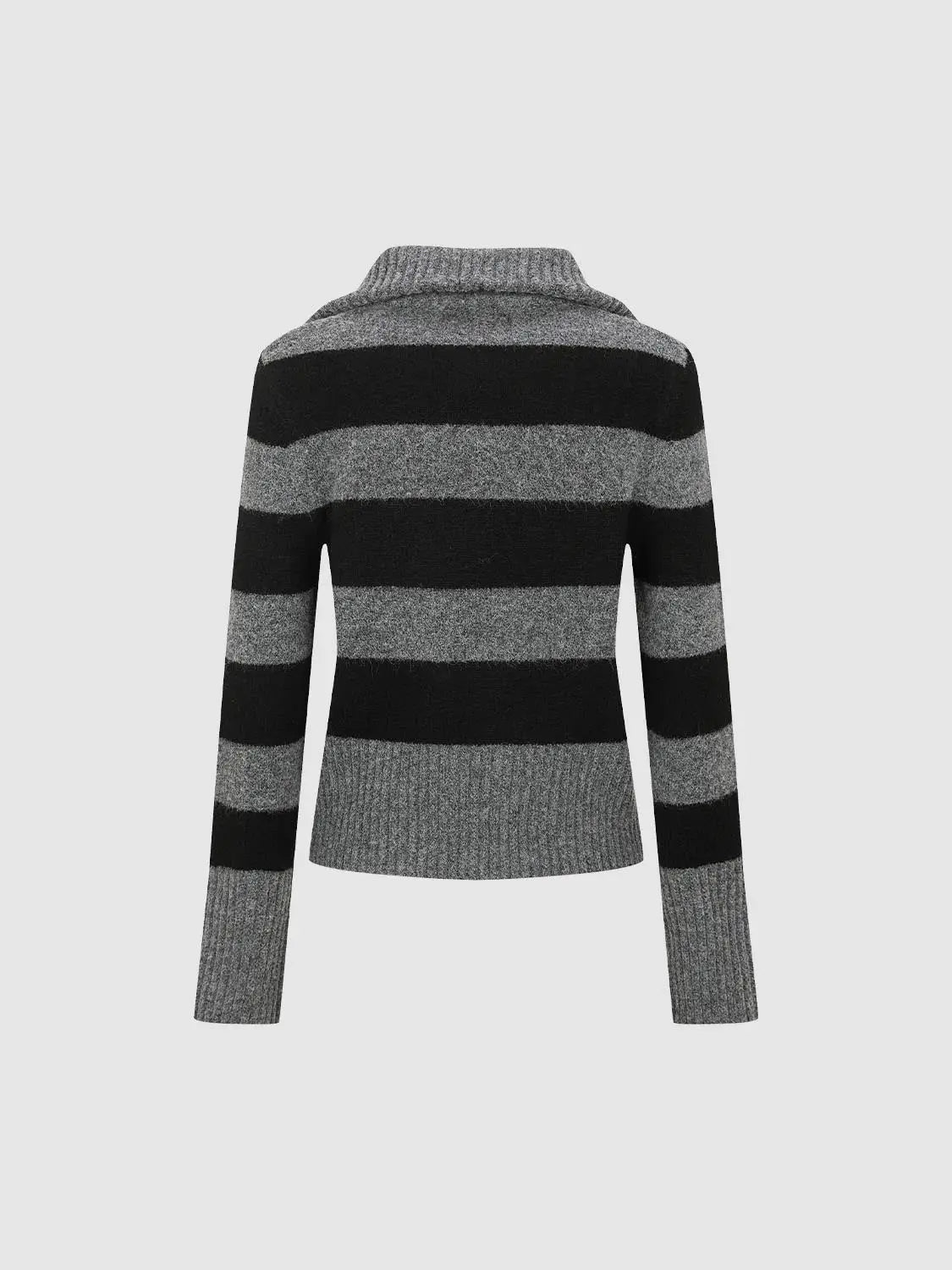 Knit T-Shirt back view with black and gray horizontal stripes in heather knit fabric, Urban Revivo Fashion
