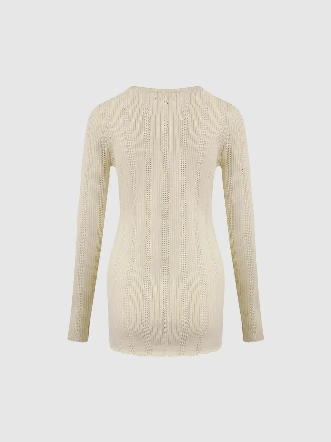 Zip-up knitted cardigan in cream by Urban Revivo Fashion, ribbed vertical pattern, long sleeves.