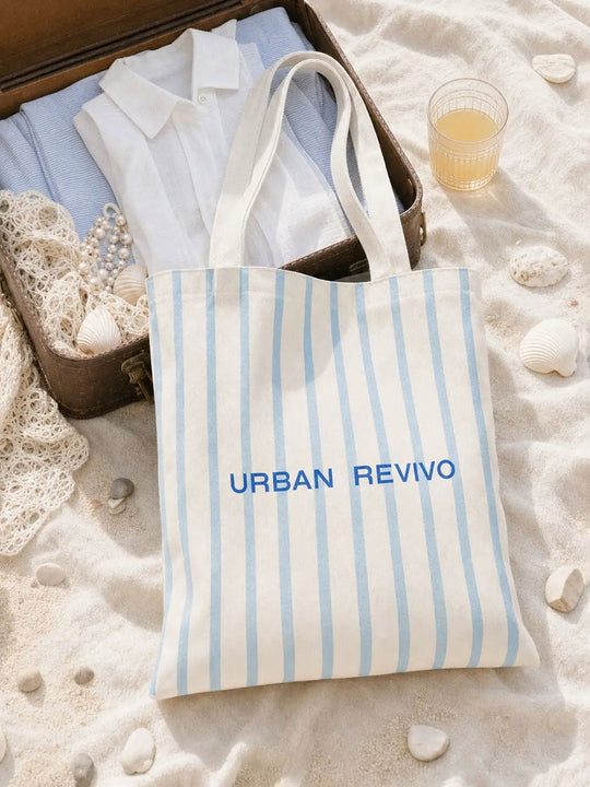 【GWP】Blue Striped Cotton Canvas Everyday Tote Bag
