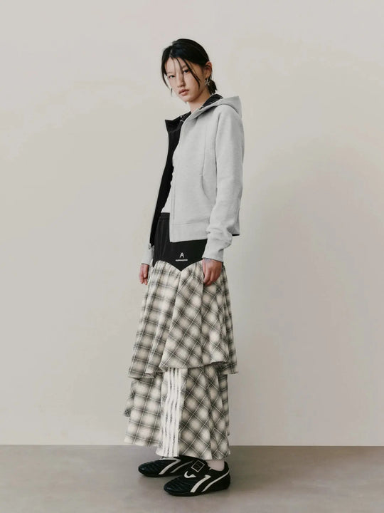 Plaid Chic Layered Tiered Ruffle Design Cotton Blend Maxi Skirts