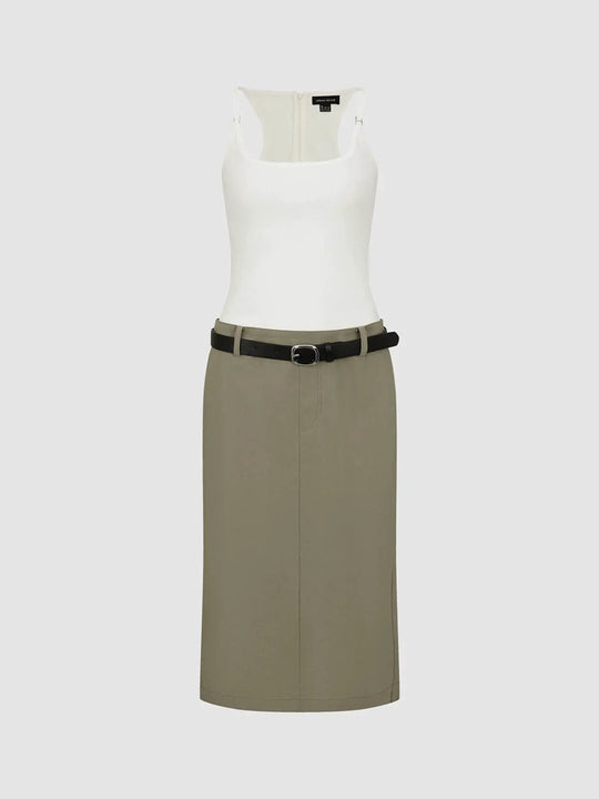 Cotton Thick Stretch Decorative Belt Tank Tops