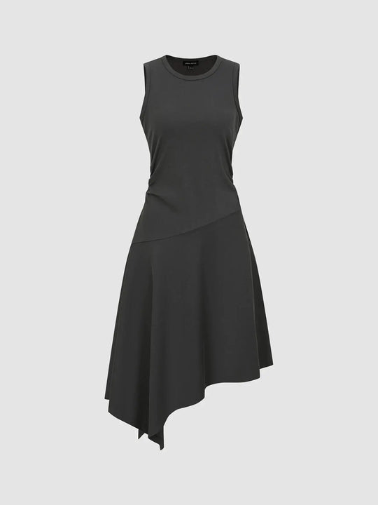Cotton Polyester Sleeveless Asymmetrical Hem Midi Dresses