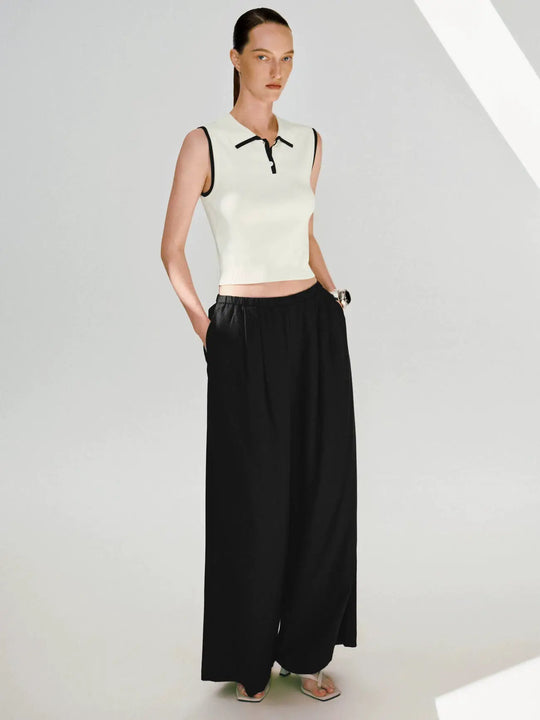 Lyocell Stretch Polo Collar Sleeveless Top