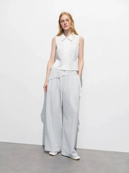 100% Cotton Sleeveless Button Down Tailored Top